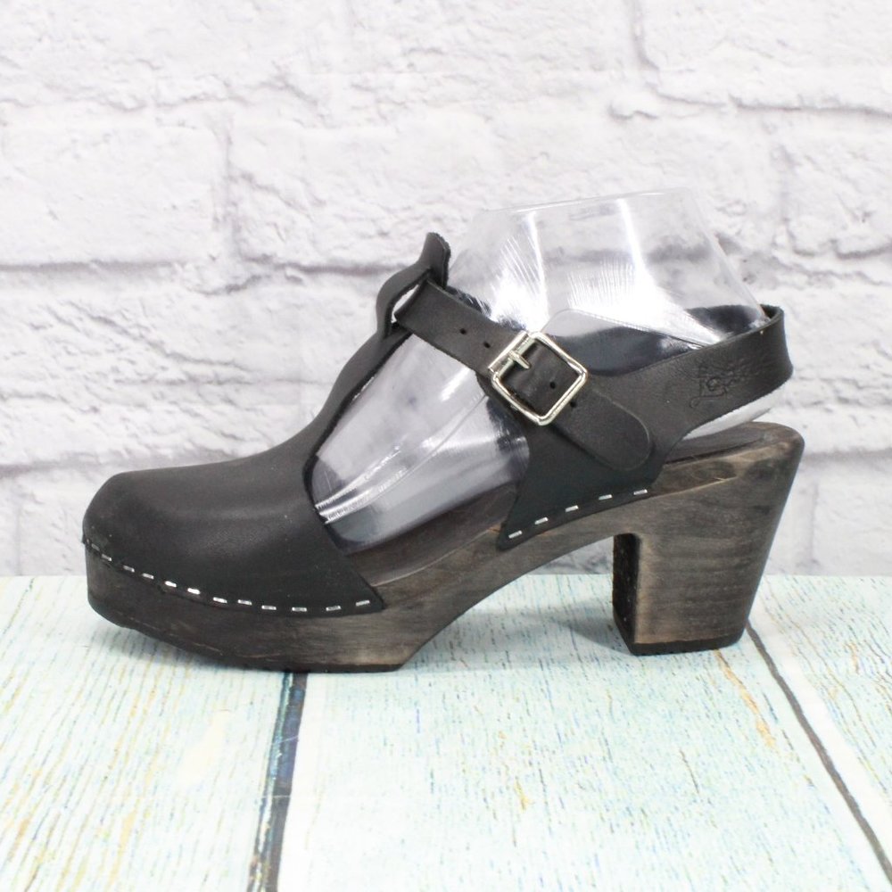 *Lotta Black Leather TBar Ankle Strap Highwood Swedi… Gem